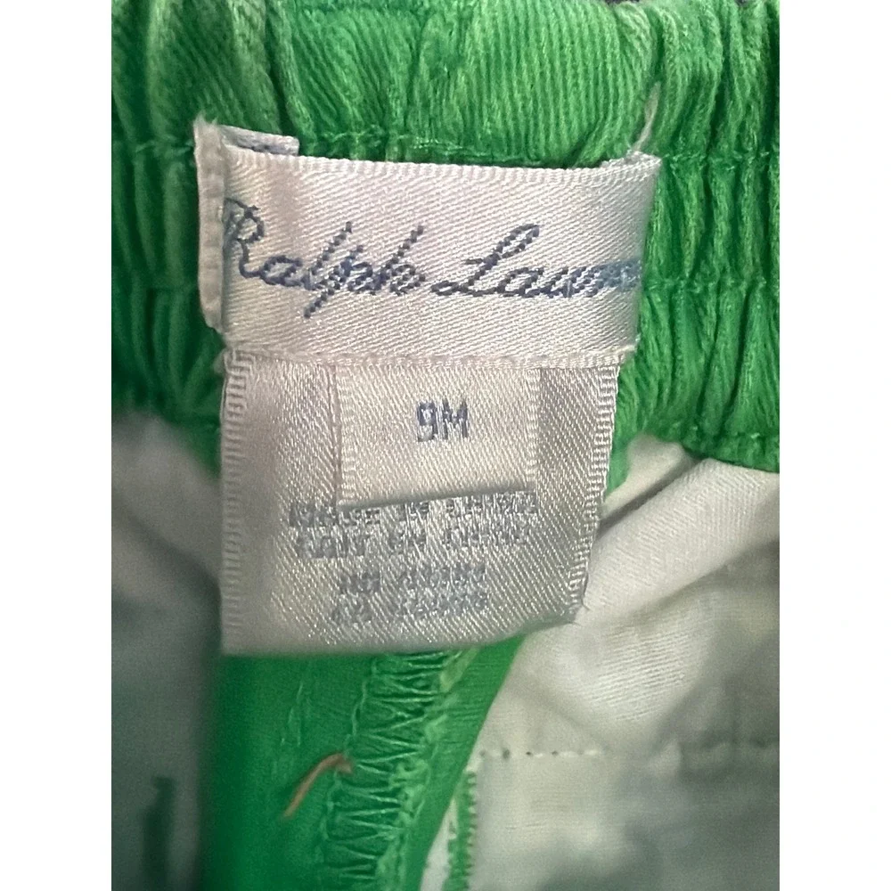 Ralph Lauren Chino Pants Baby Boys 9M Green Cotton Straight Leg Pony Logo